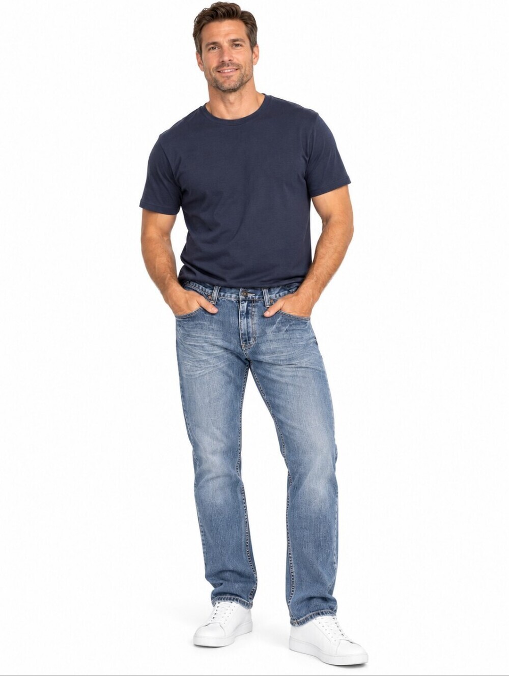 Flypaper Mens Straight Leg Denim Jeans Bootcut Blue Whiskered Size 32 X 30 Prepp